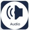 Audio icon in a navy blue square