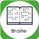 Braille icon in a green square