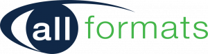 All formats logo, eye symbol in navy blue and text in light green